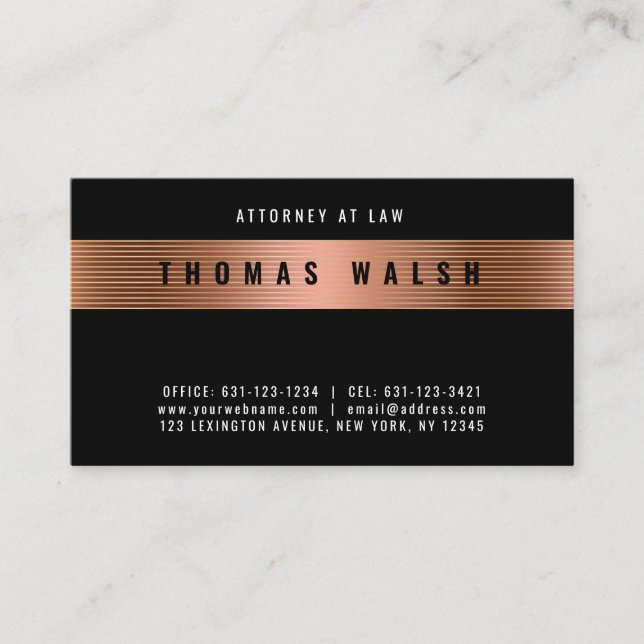 Elegant Minimalist Modern Copper Gold Band Design Business Card (Front)