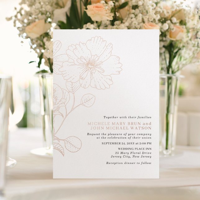 Elegant Minimalist Modern Flowers Rose Gold Foil Invitation (Creator Uploaded)