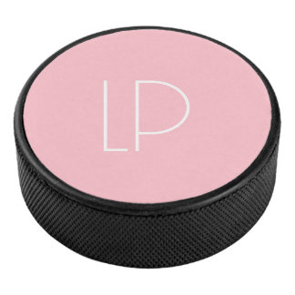 Elegant minimalist modern initial on pastel pink hockey puck