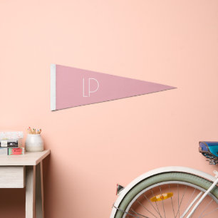 Elegant minimalist modern initial on pastel pink pennant flag