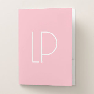 Elegant minimalist modern initial on pastel pink pocket folder