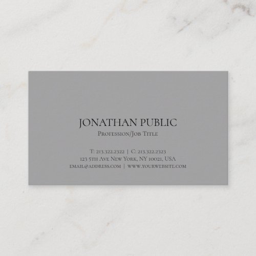 Elegant Minimalist Modern Professional Grey Plain Business Card