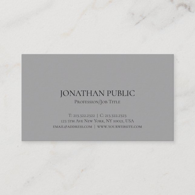 Elegant Minimalist Modern Professional Grey Plain Business Card (Front)