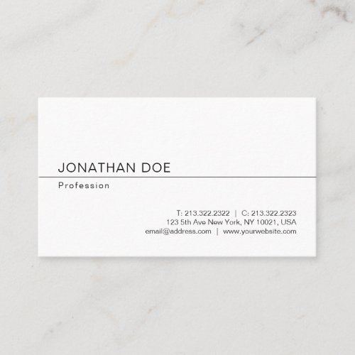 Elegant Minimalist Modern Professional White Sleek Business Card