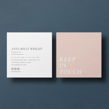 Elegant | Minimalist Modern Typography Simple Pink Square Business Card by Farlane at Zazzle