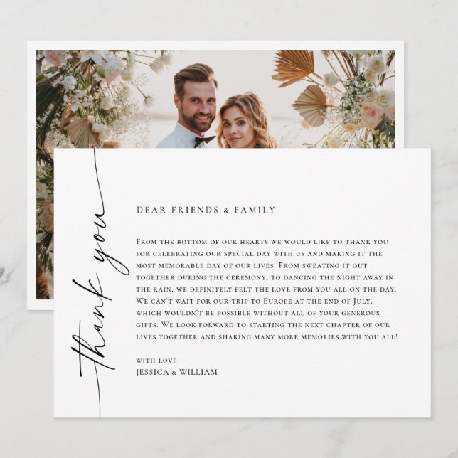 Elegant Minimalist Modern Wedding Photo Thank You Card (Front/Back)