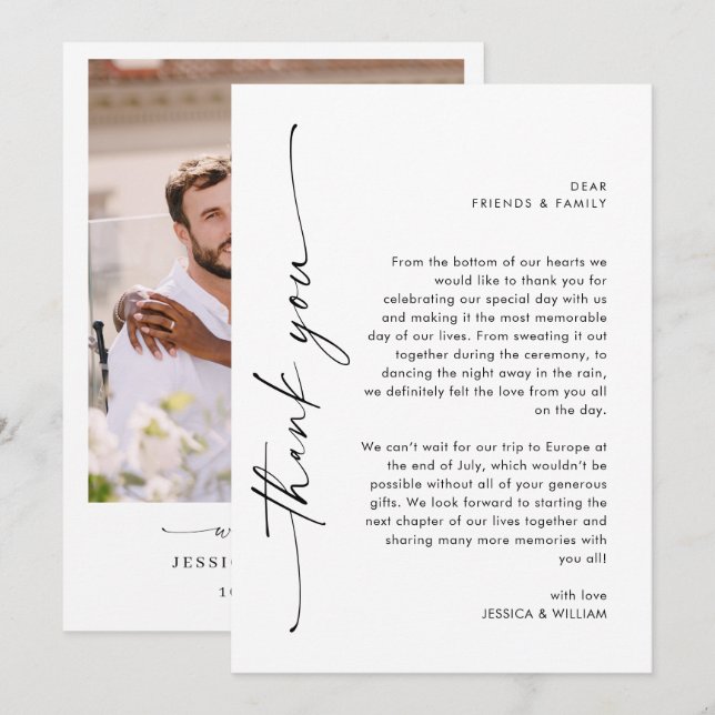 Elegant Minimalist Modern Wedding Photo Thank You Card (Front/Back)