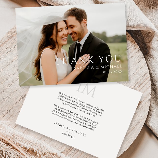 Elegant Minimalist Modern Wedding Photo  Thank You Card (Creator Uploaded)