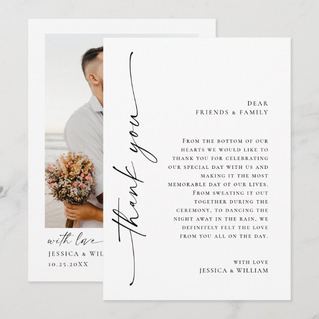 Elegant Minimalist Modern Wedding Photo Thank You Card (Front/Back)