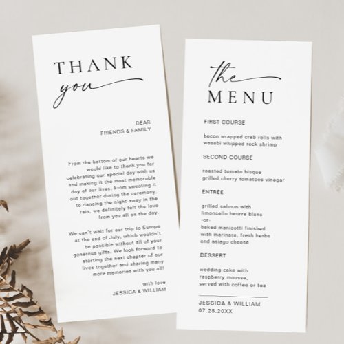 Elegant Minimalist Modern Wedding Thank You Menu