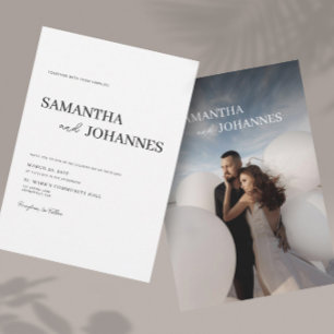 Elegant Minimalist Modern White Photo Wedding Invitation