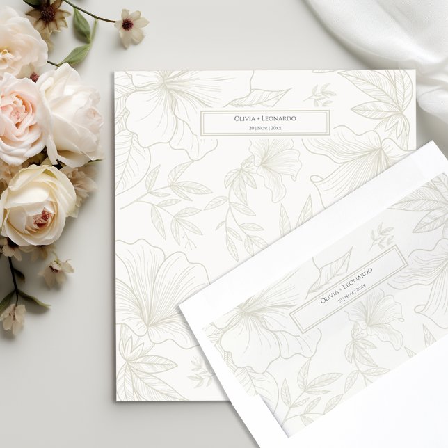 Elegant Minimalist Monochrome Floral Wedding Envelope Liner (Creator Uploaded)