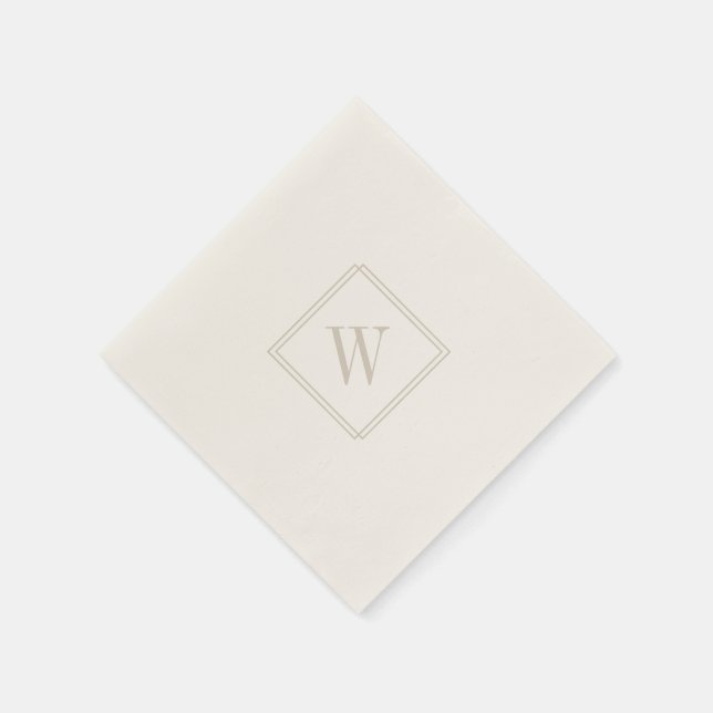 Elegant Minimalist Monogram Beige Wedding Cocktail Napkins (Corner)