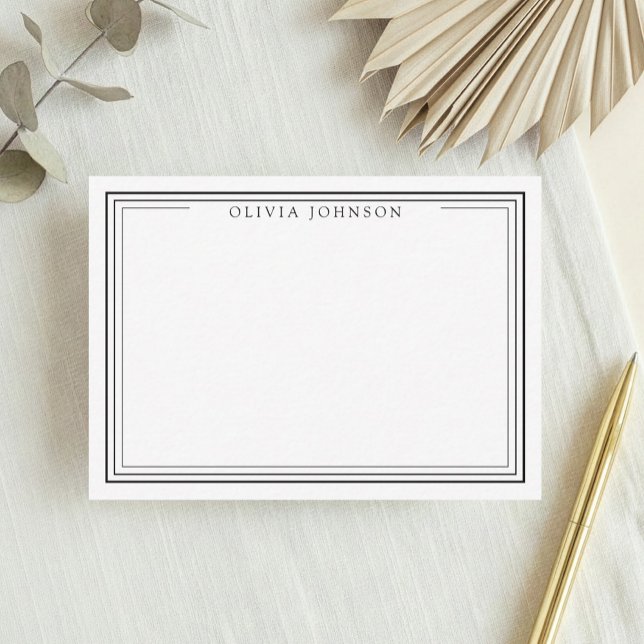Elegant Minimalist Monogram Black and White Border Note Card (Creator Uploaded)
