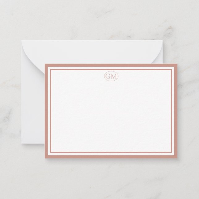 Elegant Minimalist Monogram Black Two Border  Note Card (Front)