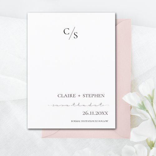 Elegant Minimalist Monogram Black White Wedding  Announcement Postcard