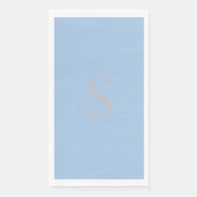Elegant Minimalist Monogram Dusty Blue & Silver  Paper Guest Towels (Front)