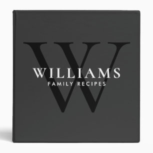 Elegant Minimalist Monogram Family Recipes 3 Ring Binder