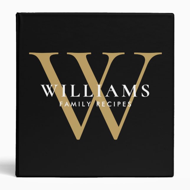 Elegant Minimalist Monogram Family Recipes 3 Ring Binder (Front)
