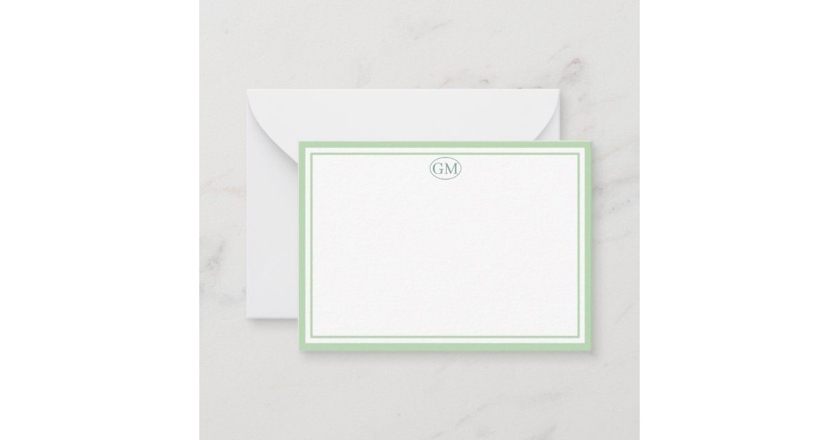 Elegant Minimalist Monogram Green Two Border Note Card | Zazzle