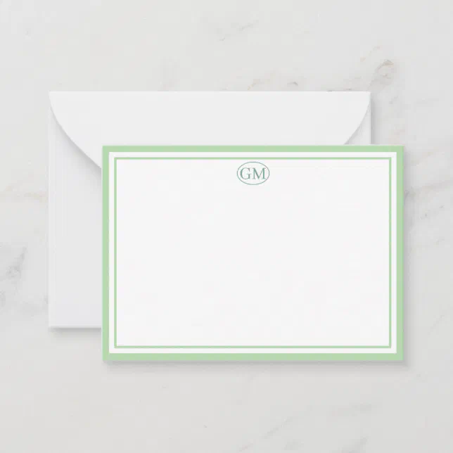 Elegant Minimalist Monogram Green Two Border Note Card | Zazzle