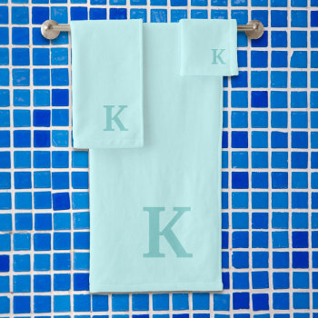 Elegant Minimalist Monogram Initial Pastel Blue  Bath Towel Set by InitialsMonogram at Zazzle