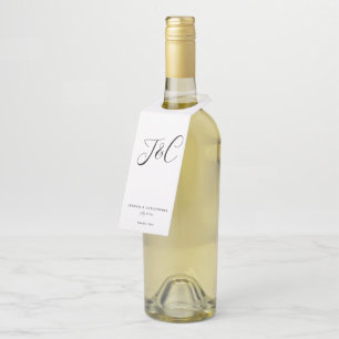 Elegant Minimalist Monogram Initials Wedding Bottle Hanger Tag