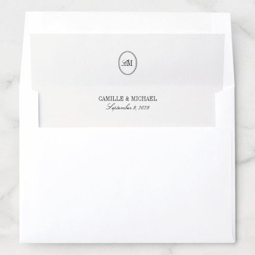 Elegant Minimalist Monogram Initials Wedding Envelope Liner
