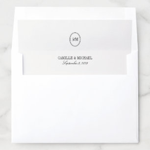 Elegant Minimalist Monogram Initials Wedding Envelope Liner