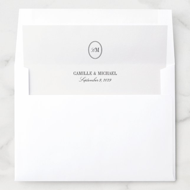 Elegant Minimalist Monogram Initials Wedding Envelope Liner (In Envelope)
