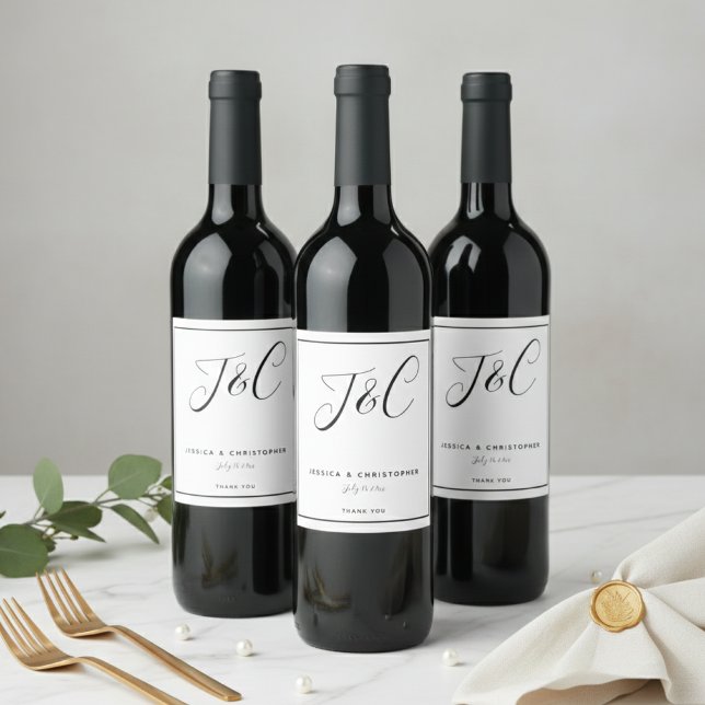Elegant Minimalist Monogram Initials Wedding Wine Label (Creator Uploaded)