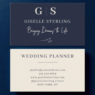 Elegant Minimalist Monogram Navy Blue Cream Business Card