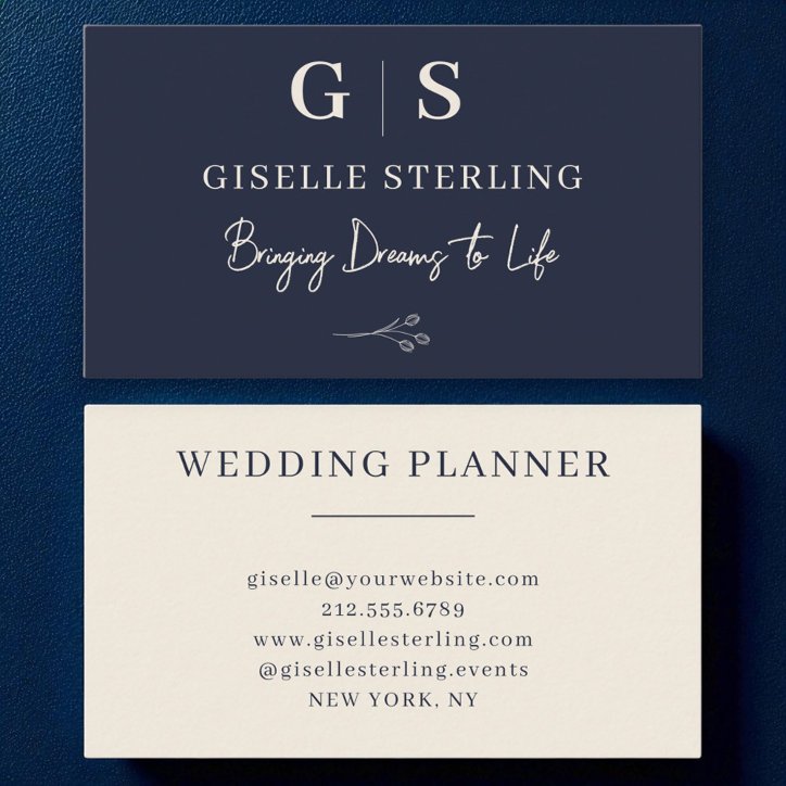 Elegant Minimalist Monogram Navy Blue Cream Business Card