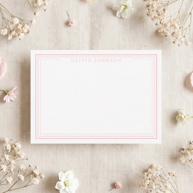 Elegant Minimalist Monogram Pink Border Note Card (Creator Uploaded)