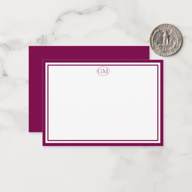 Elegant Minimalist Monogram RED Two Border  Note Card (Front/Back In Situ)