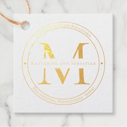 Elegant Minimalist Monogram Return Address Seal Foil Favor Tags