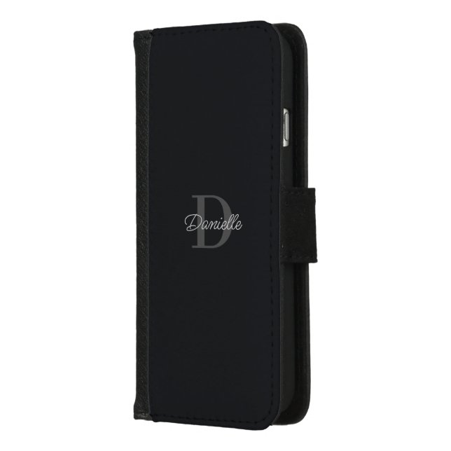 Elegant Minimalist Monogram Script Calligraphy iPhone Wallet Case (Left)