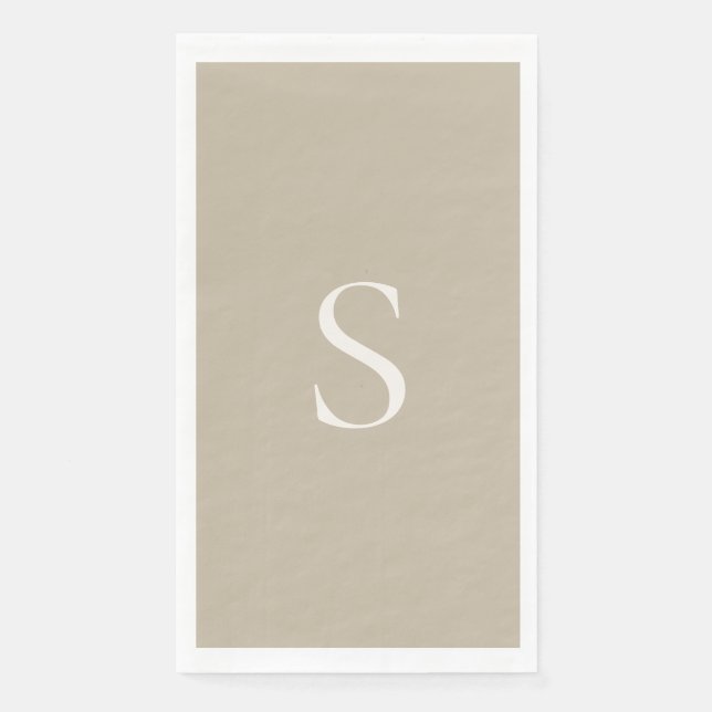 Elegant Minimalist Monogram Taupe & Cream Paper Guest Towels (Front)