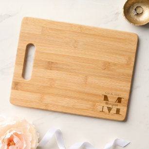 Elegant minimalist Monogram Wedding couple Engraved Cutting Board