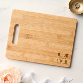 Elegant minimalist Monogram Wedding couple Engraved Cutting Board