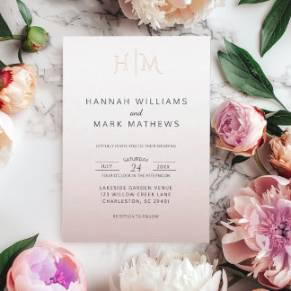 Elegant Minimalist Monogram Wedding Foil Invitation