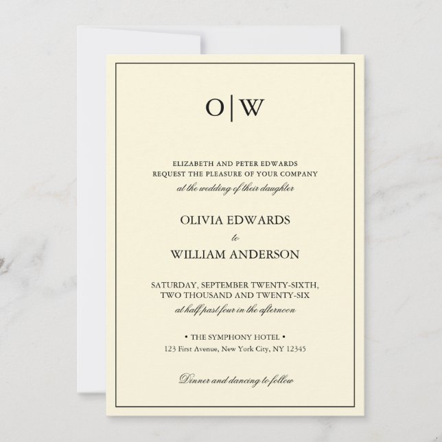 Elegant Minimalist Monogram Wedding Invitation (Front)