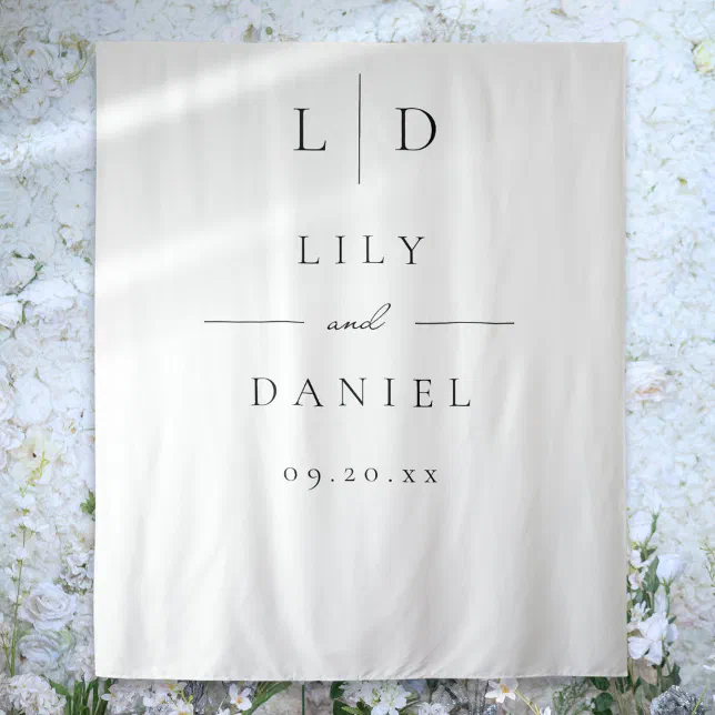 Elegant Minimalist Monogram Wedding Photo Backdrop | Zazzle