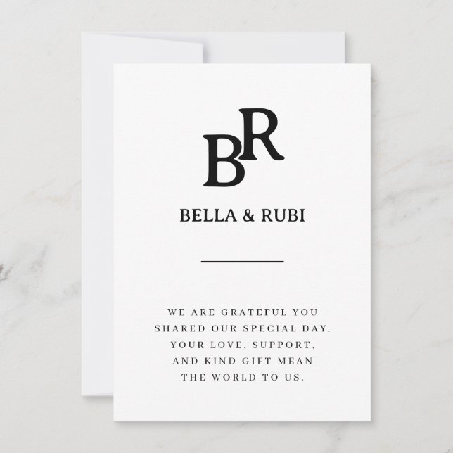 Elegant Minimalist Monogram Wedding Thank You Card (Front)