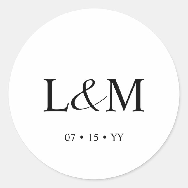Elegant Minimalist Monogram White Wedding Classic Round Sticker (Front)