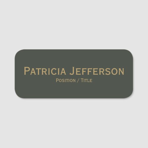 Elegant Minimalist Moss Green  Gold Professional Name Tag