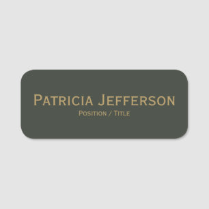 Elegant Minimalist Moss Green Golden Font Name Tag