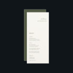 Elegant Minimalist Moss Green Place Card Menu<br><div class="desc">Elegant minimalist,  wedding guest place card and menu. Features,  modern moss green typography and matching solid color backing.</div>