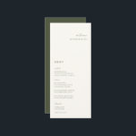 Elegant Minimalist Moss Green Place Card Menu<br><div class="desc">Elegant minimalist,  wedding guest place card and menu. Features,  modern moss green typography and matching solid color backing.</div>