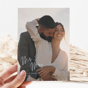 Elegant Minimalist Mr and Mrs Photo New Year Holiday Card